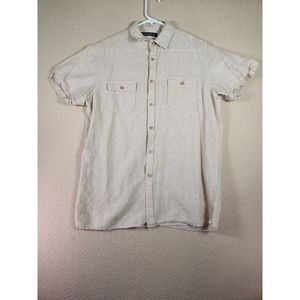 Axist Shirt Mens Medium M Linen Blend Button‎ Up Short Sleeve Tan Regular Fit